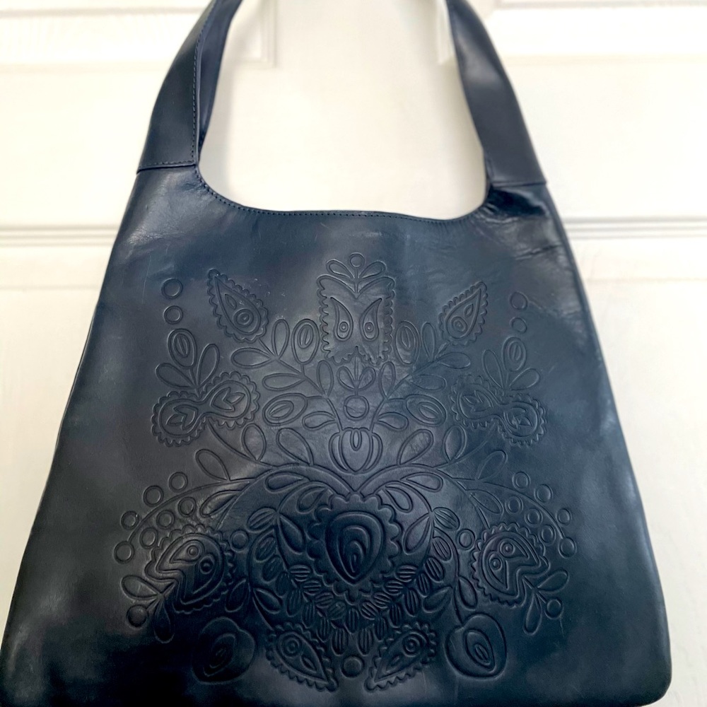 Gap Navy Leather Tote Boho Vintage Enthusiasts